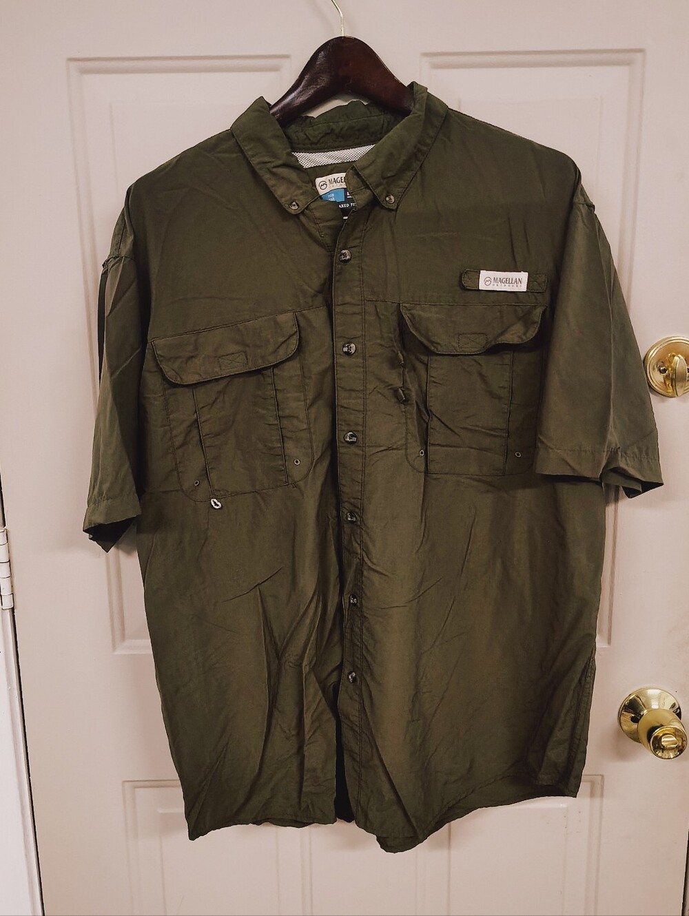 Magellan Outdoors Olive Short-Sleeve Fishing Shirt Large